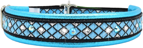 Aqua Parquet aqua and black diamond European-crystal limited slip dog collar by Fuzzywumpets.