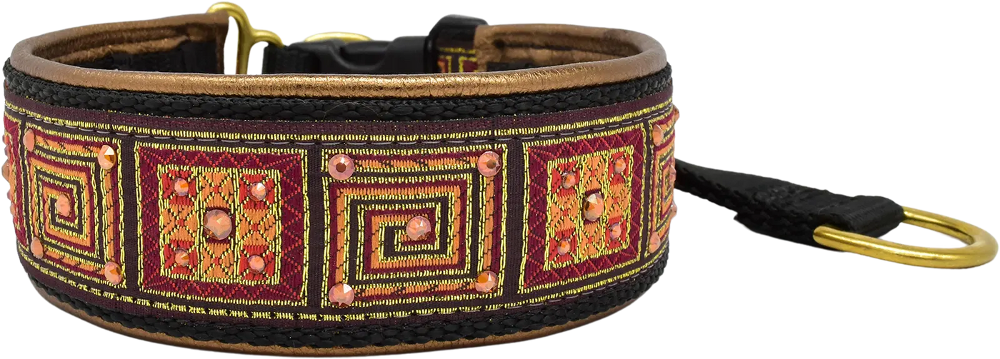 Copper Squares copper and gold square maze European-crystal hidden prong collar with copper crystals on copper leather.