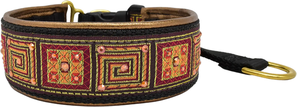 Copper Squares copper and gold square maze European-crystal hidden prong collar with copper crystals on copper leather.