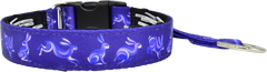 Groovy Rabbits purple ribbon with white leaping rabbits hidden prong / private trainer dog collar by Fuzzywumpets.