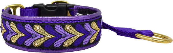 Purple & Gold Honoré purple and gold chevron leaf European-crystal hidden prong collar by Fuzzywumpets.