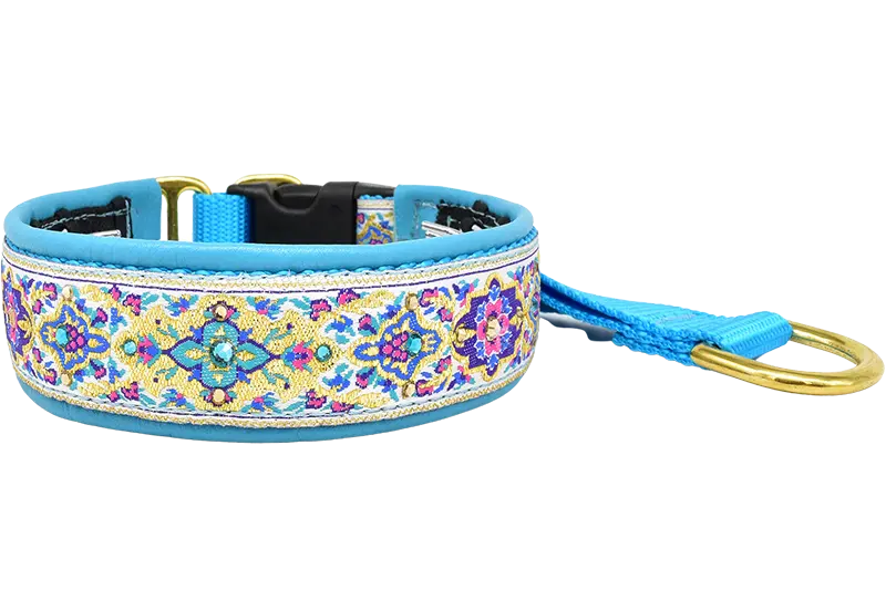 Turquoise Verona white, gold, blue, and pink medallion European-crystal hidden prong collar by Fuzzywumpets.