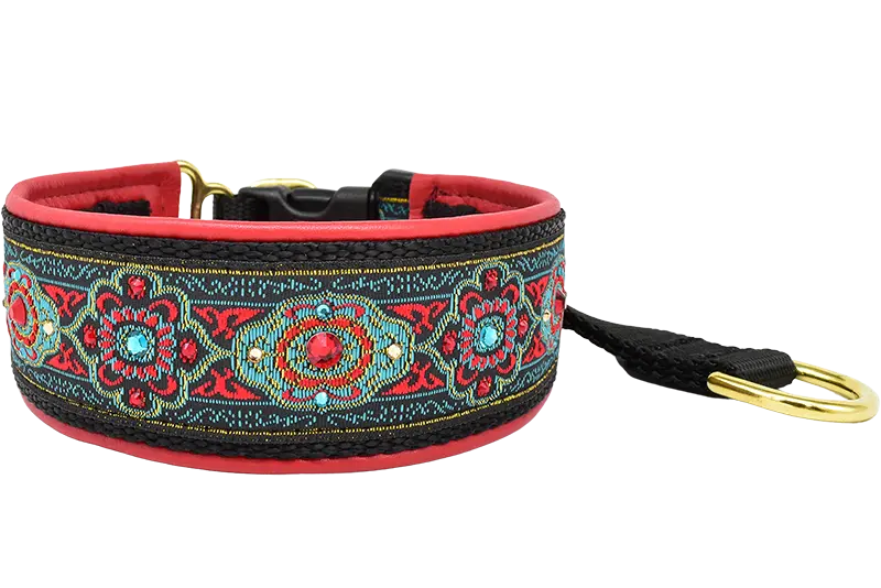 Bijoux Ruby red and teal floral medallion European-crystal hidden prong collar by Fuzzywumpets.