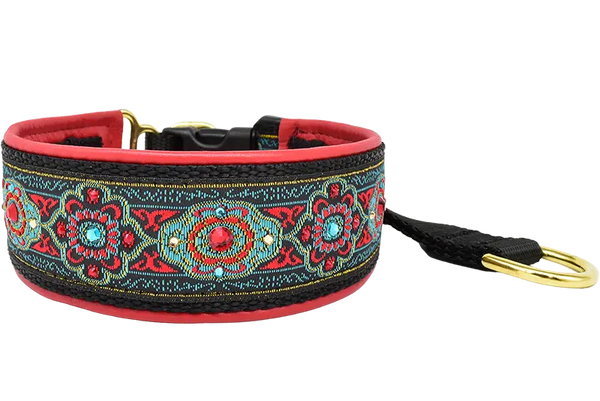 Bijoux Ruby red and teal floral medallion European-crystal hidden prong collar by Fuzzywumpets.