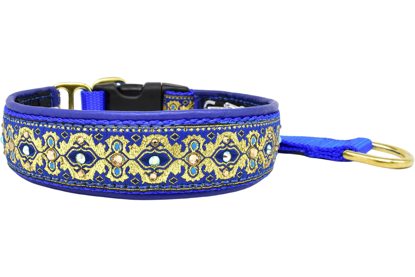 Gilded in Blue royal blue and gold baroque European-crystal hidden prong collar by Fuzzywumpets.