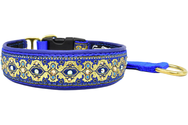 Gilded in Blue royal blue and gold baroque European-crystal hidden prong collar by Fuzzywumpets.