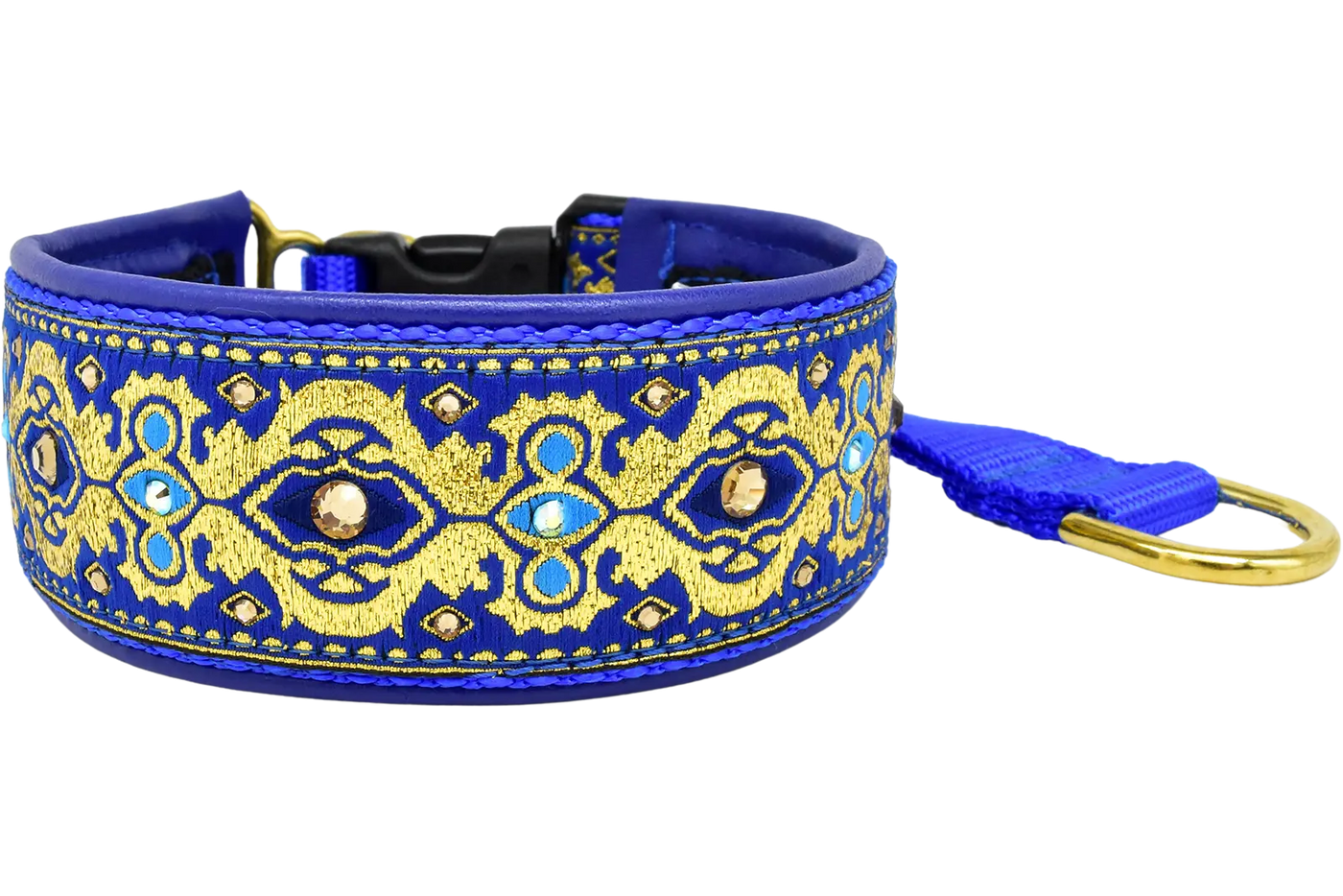 Gilded in Blue royal blue and gold baroque European-crystal hidden prong collar by Fuzzywumpets.