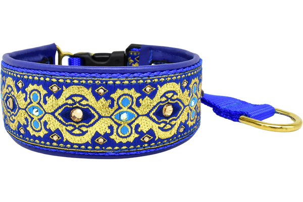 Gilded in Blue royal blue and gold baroque European-crystal hidden prong collar by Fuzzywumpets.