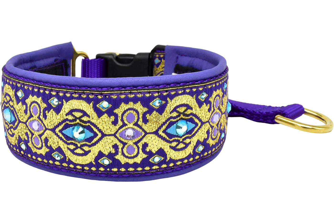 Gilded in Purple purple and gold baroque European-crystal hidden prong collar by Fuzzywumpets.