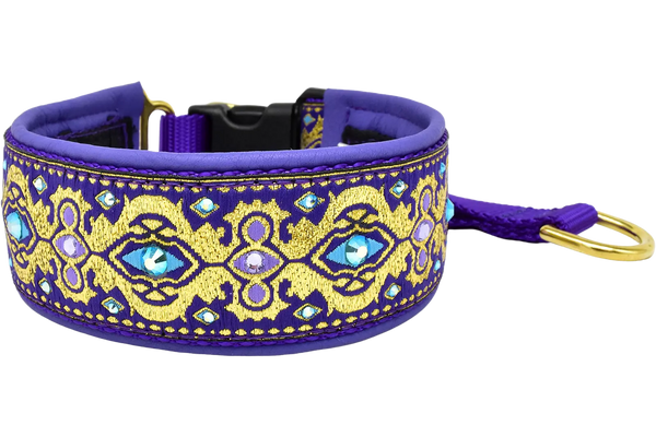 Gilded in Purple purple and gold baroque European-crystal hidden prong collar by Fuzzywumpets.