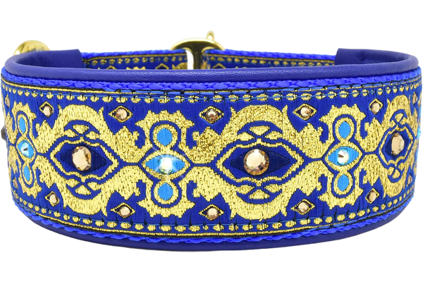 1.5" Gilded in Blue Luxe Limited Slip Collar for dogs, Aqua leather lining, handmade in the USA by Fuzzywumpets.