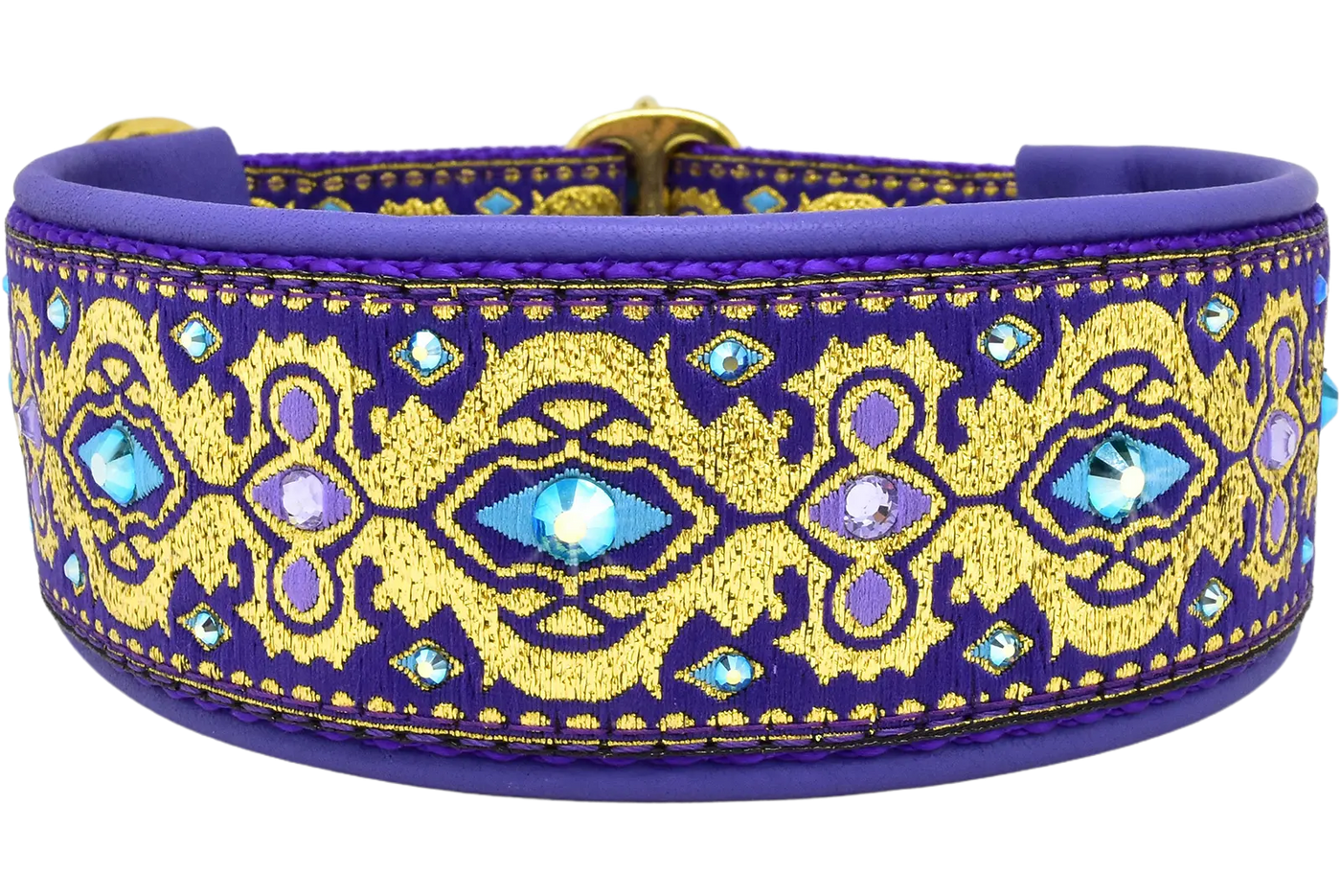 1.5" Gilded in Purple Luxe Limited Slip Collar for dogs, Aqua leather lining, handmade in the USA by Fuzzywumpets.