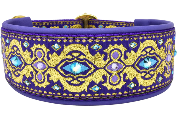 1.5" Gilded in Purple Luxe Limited Slip Collar for dogs, Aqua leather lining, handmade in the USA by Fuzzywumpets.