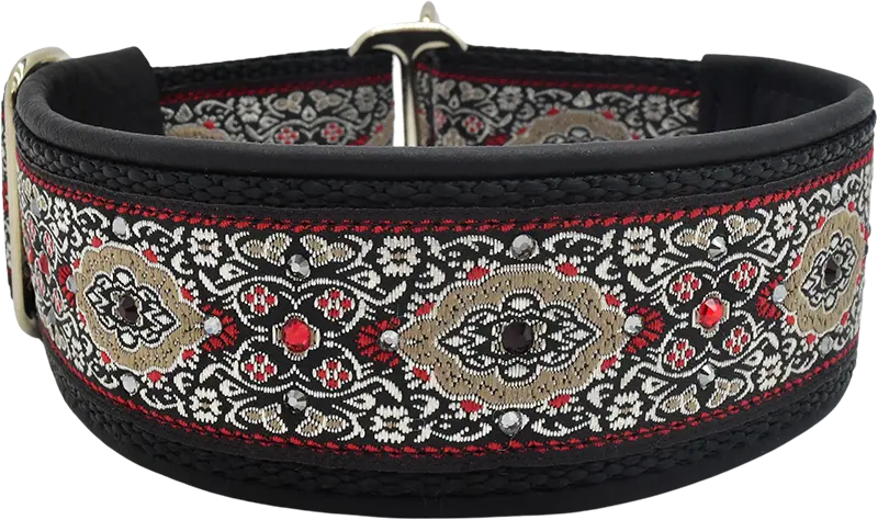 1.5" Midnight Bulgaria Luxe Limited Slip Collar for dogs, Dark Red leather lining, handmade in the USA by Fuzzywumpets.