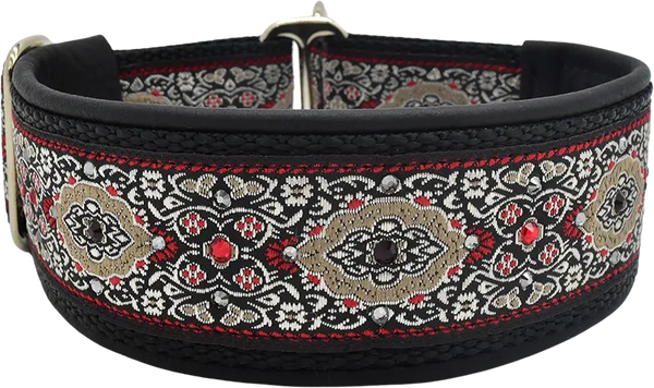1.5" Midnight Bulgaria Luxe Limited Slip Collar for dogs, Dark Red leather lining, handmade in the USA by Fuzzywumpets.