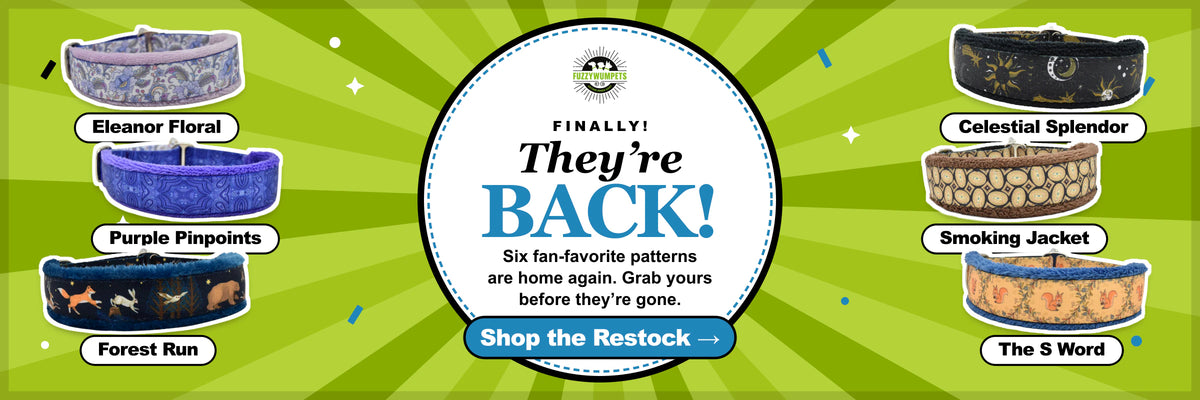 They're back! Six fan-favorite Fuzzywumpets patterns are home again: Eleanor Floral, Purple Pinpoints, Forest Run, Celestial Splendor, Smoking Jacket and The S Word. Shop the Restock.