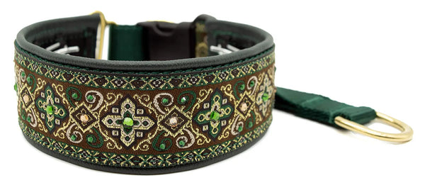 Forest Green Croix brown and green gold baroque European-crystal hidden prong collar by Fuzzywumpets.