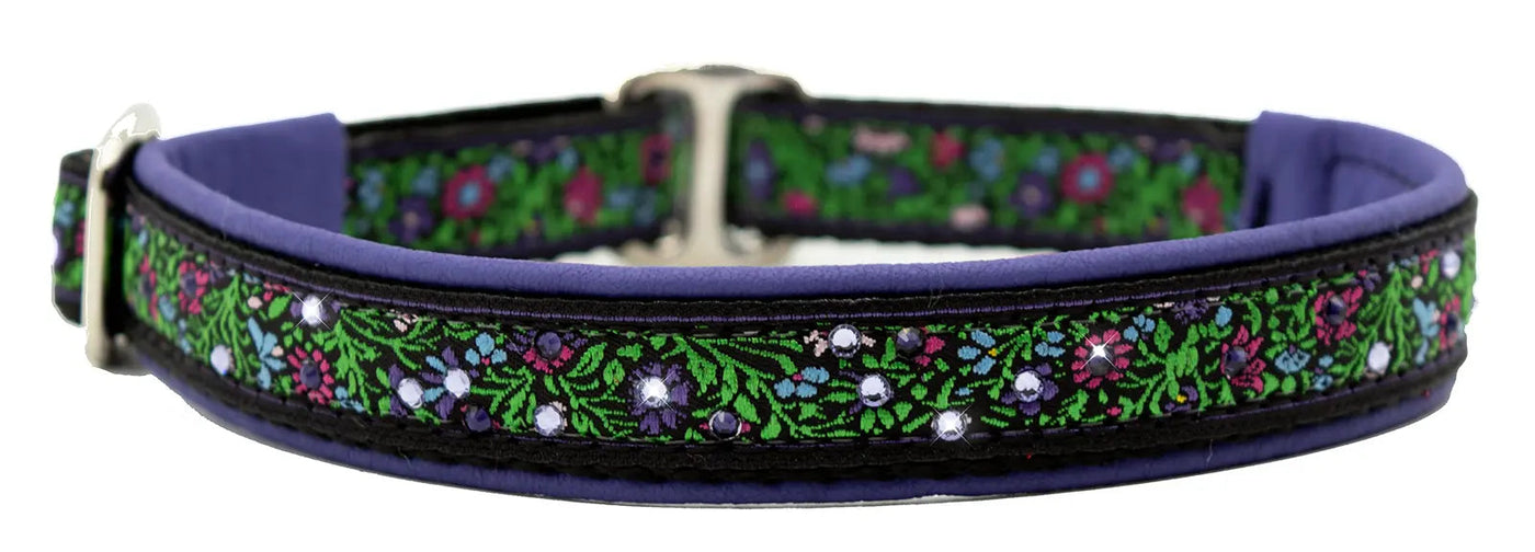 Millefleur black and multicolor tiny floral European-crystal limited slip dog collar by Fuzzywumpets.