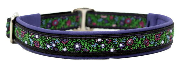Millefleur black and multicolor tiny floral European-crystal limited slip dog collar by Fuzzywumpets.
