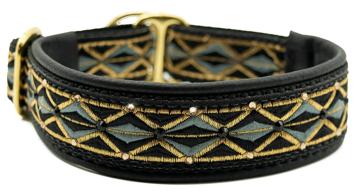 Black Diamonds black and gold diamond European-crystal limited slip dog collar by Fuzzywumpets.