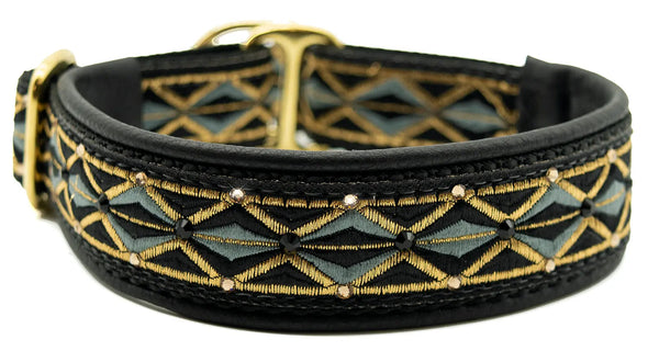 Black Diamonds black and gold diamond European-crystal limited slip dog collar by Fuzzywumpets.