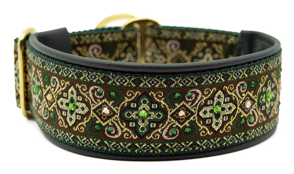 1.5" Forest Green Croix Luxe Limited Slip Collar for dogs, Forest Green leather lining, handmade in the USA by Fuzzywumpets.