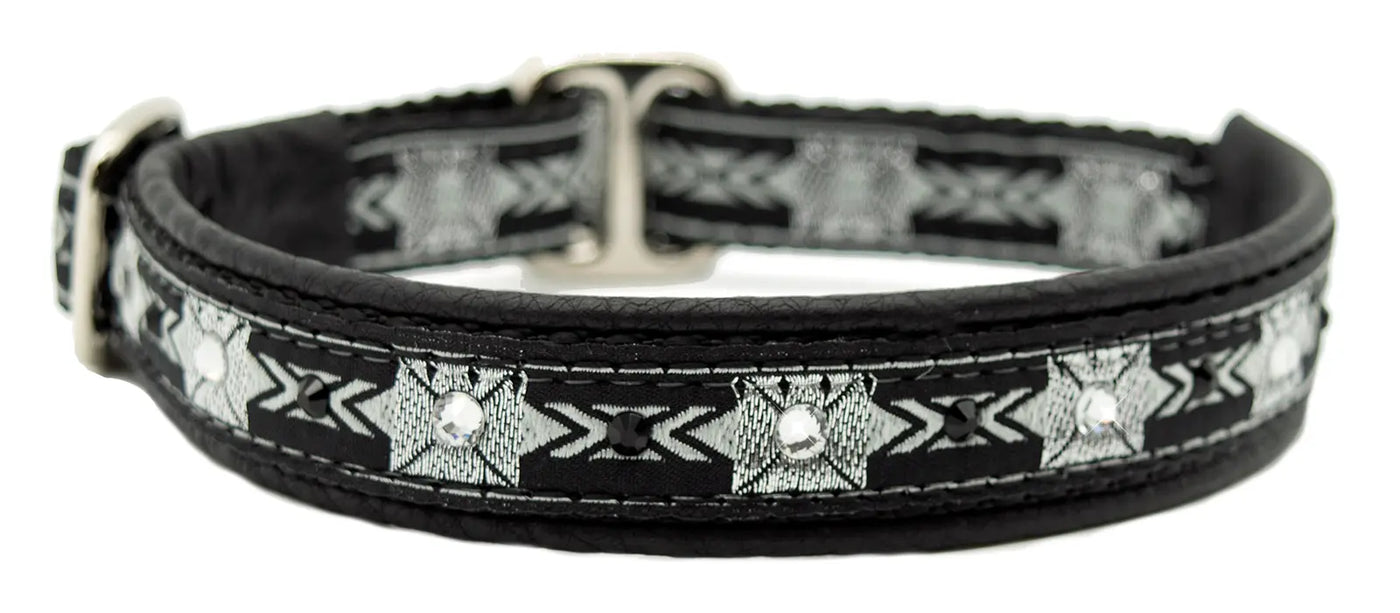 Manchester Gray black and silver geometric star European-crystal limited slip dog collar by Fuzzywumpets.