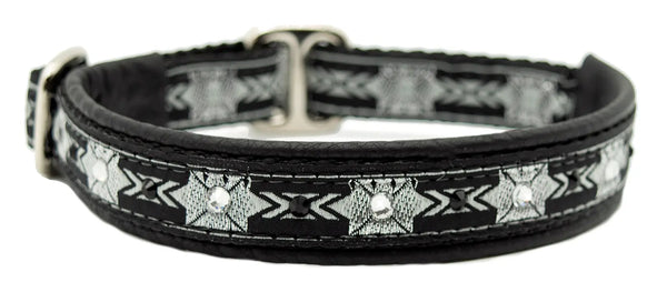 Manchester Gray black and silver geometric star European-crystal limited slip dog collar by Fuzzywumpets.