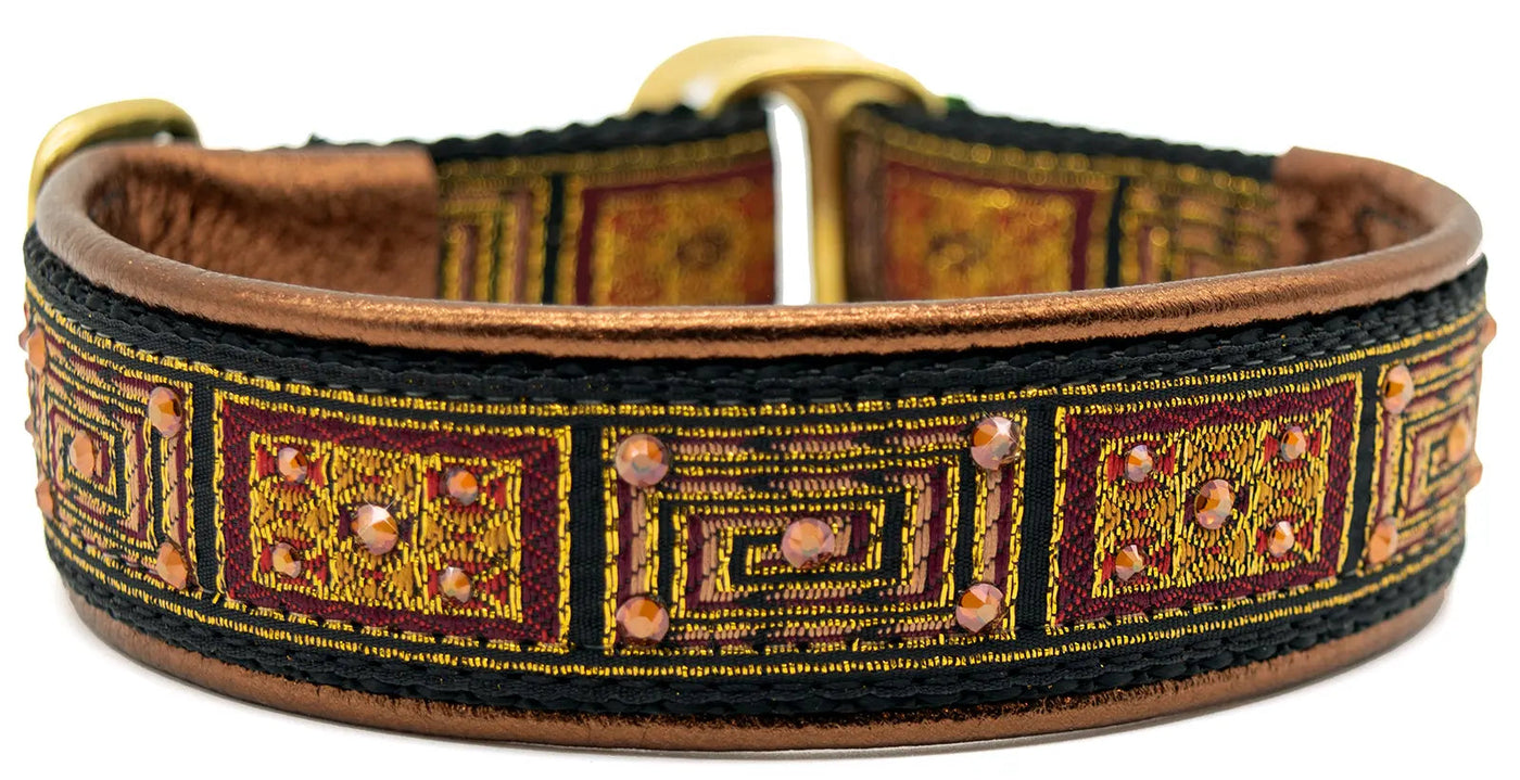 Copper Squares copper and gold square maze European-crystal limited slip collar with copper crystals on copper leather.