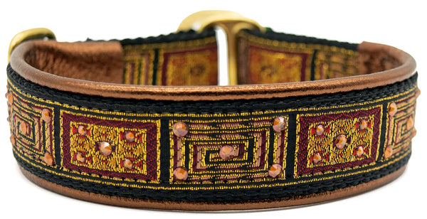 Copper Squares copper and gold square maze European-crystal limited slip collar with copper crystals on copper leather.