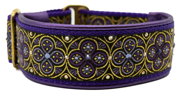 1.5" Purple Toulon Luxe Limited Slip Collar for dogs, Purple Metallic leather lining, handmade in the USA by Fuzzywumpets.