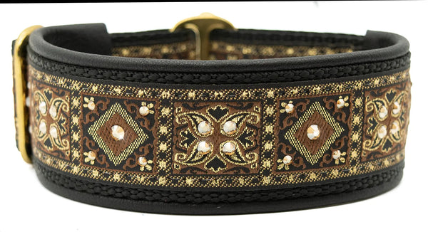 Byerly brown, black and gold baroque floral European-crystal limited slip dog collar by Fuzzywumpets.