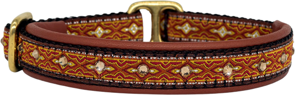Barrington red, gold and cream geometric diamond-eye European-crystal limited slip dog collar by Fuzzywumpets.