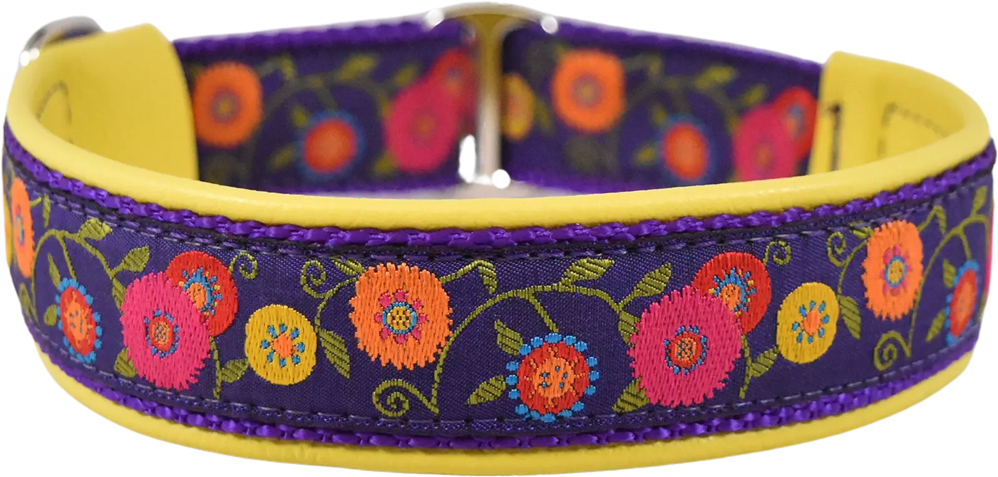 1" Primrose Path Elite Limited Slip Collar for dogs, Yellow leather lining, handmade in the USA by Fuzzywumpets.