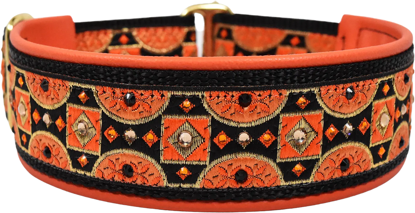 1.5" Orange Baccarat Luxe Limited Slip Collar for dogs, handmade in the USA by Fuzzywumpets.