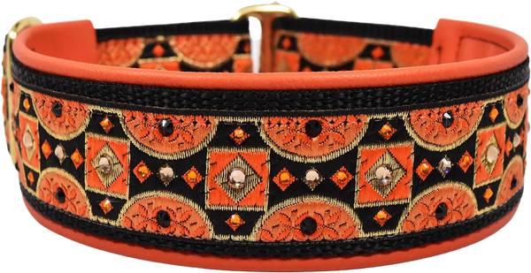 1.5" Orange Baccarat Luxe Limited Slip Collar for dogs, handmade in the USA by Fuzzywumpets.
