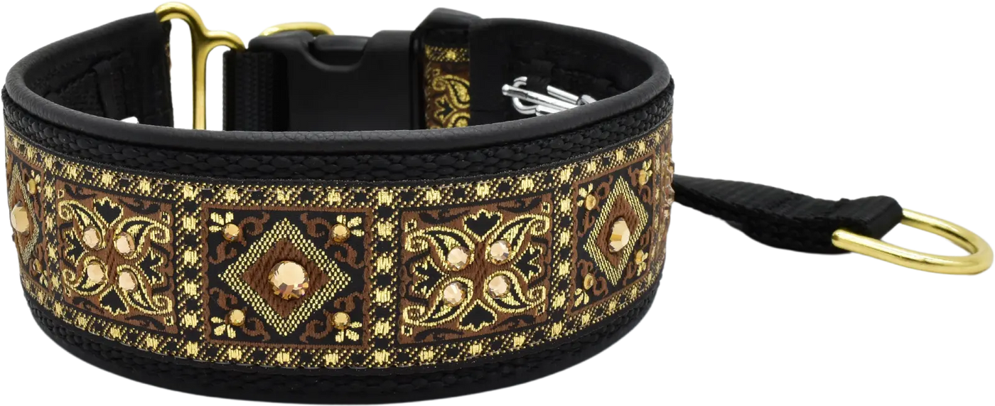 Byerly brown, black and gold baroque floral European-crystal hidden prong collar by Fuzzywumpets.