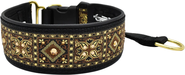 Byerly brown, black and gold baroque floral European-crystal hidden prong collar by Fuzzywumpets.