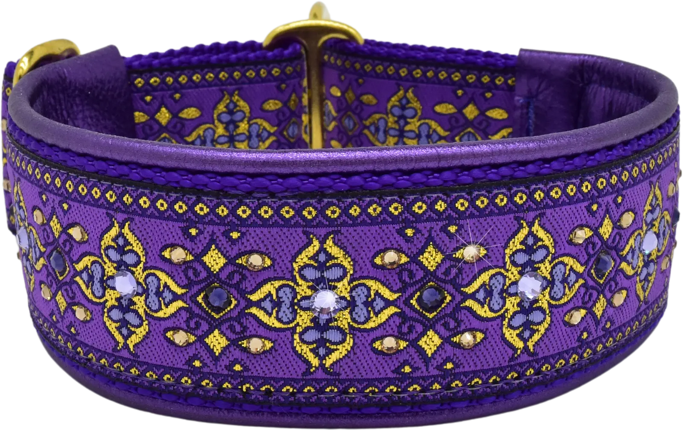 1.5" Purple Nouvelle Luxe Limited Slip Collar for dogs, Purple Metallic leather lining, handmade in the USA by Fuzzywumpets.