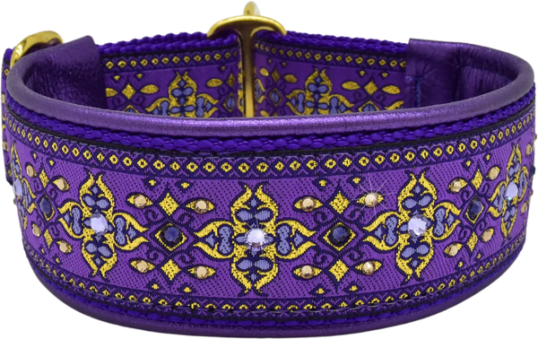1.5" Purple Nouvelle Luxe Limited Slip Collar for dogs, Purple Metallic leather lining, handmade in the USA by Fuzzywumpets.