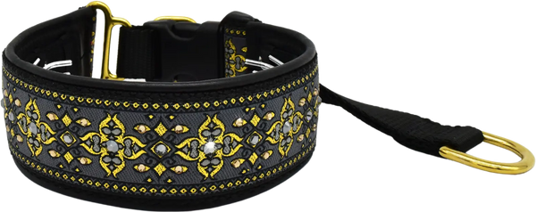 Charcoal Nouvelle charcoal and gold art deco floral European-crystal hidden prong collar by Fuzzywumpets.