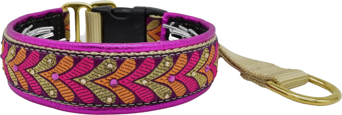 Fuchsia & Orange Honoré fuchsia orange and gold chevron European-crystal hidden prong collar by Fuzzywumpets.