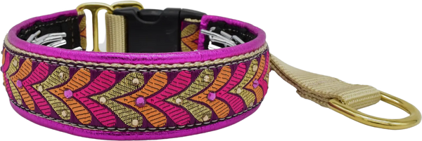 Fuchsia & Orange Honoré fuchsia orange and gold chevron European-crystal hidden prong collar by Fuzzywumpets.