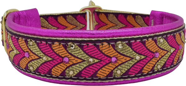 Fuchsia & Orange Honoré fuchsia orange and gold chevron European-crystal limited slip dog collar by Fuzzywumpets.
