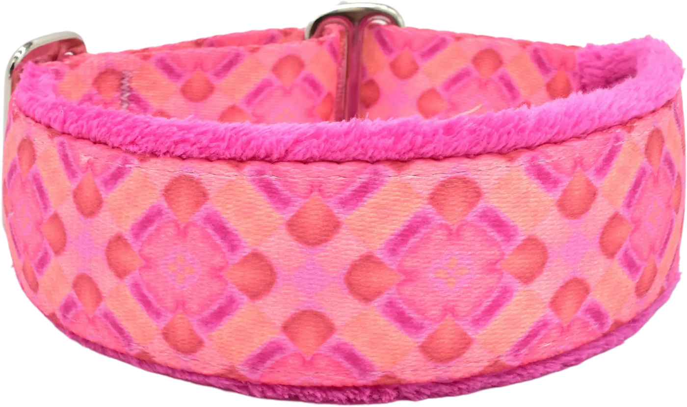 1.5" Rose Santorini Everyday Limited Slip Collar for dogs, Bright Pink leather lining, handmade in the USA by Fuzzywumpets.