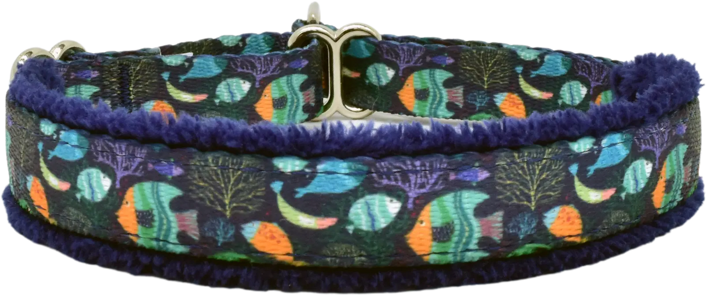 5/8" Calypso Everyday Limited Slip Collar for dogs, Navy leather lining, handmade in the USA by Fuzzywumpets.
