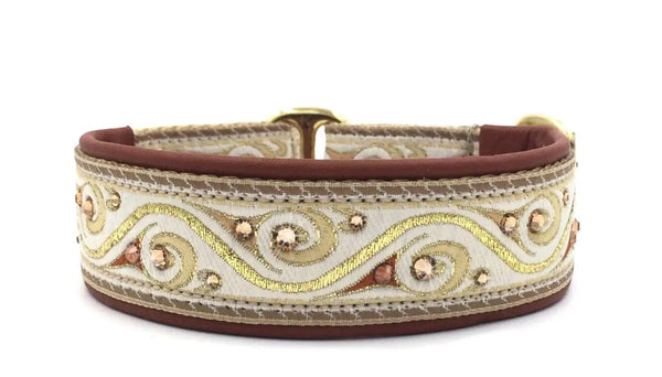 Ivory and Rust Waves ivory gold wave European-crystal limited slip collar with copper and topaz on terra cotta leather.