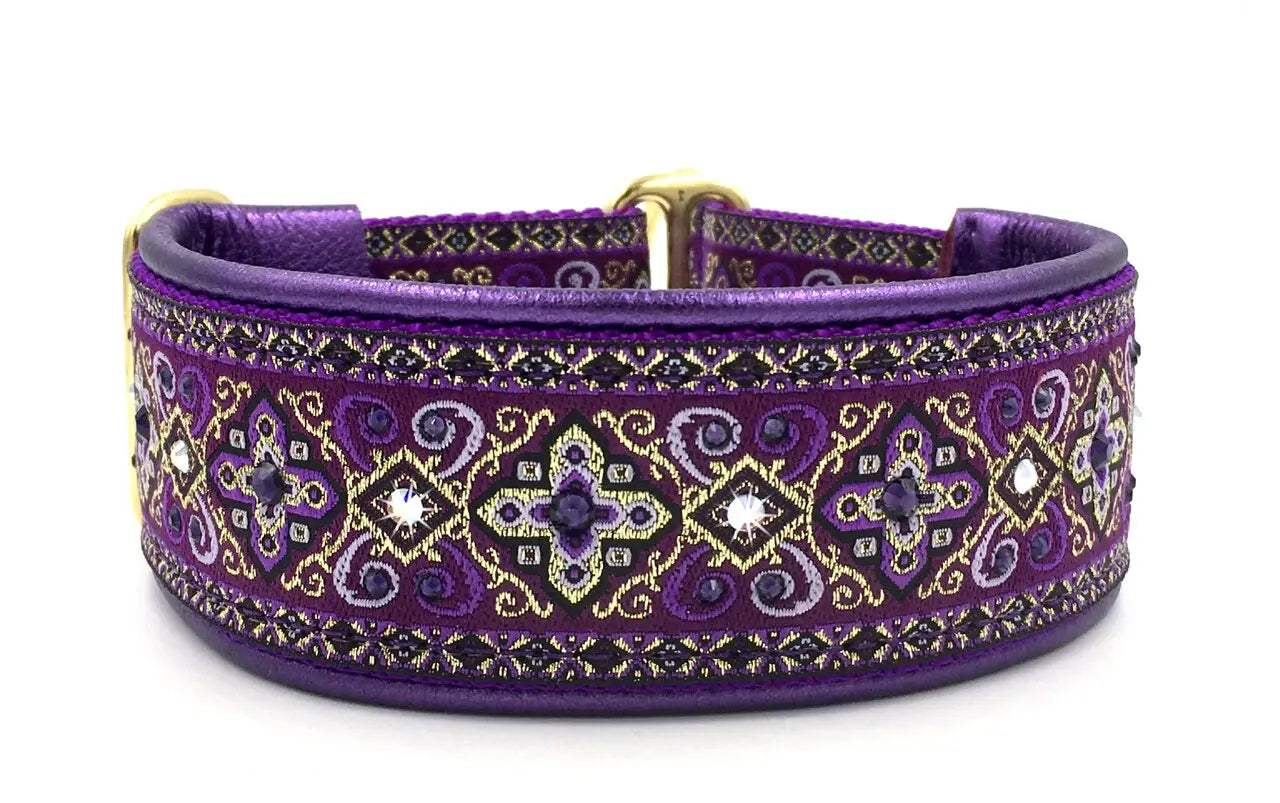 1.5" Purple Croix Luxe Limited Slip Collar for dogs, Purple Metallic leather lining, handmade in the USA by Fuzzywumpets.
