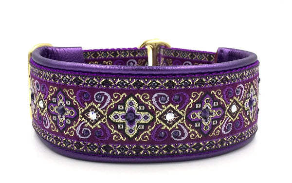 1.5" Purple Croix Luxe Limited Slip Collar for dogs, Purple Metallic leather lining, handmade in the USA by Fuzzywumpets.