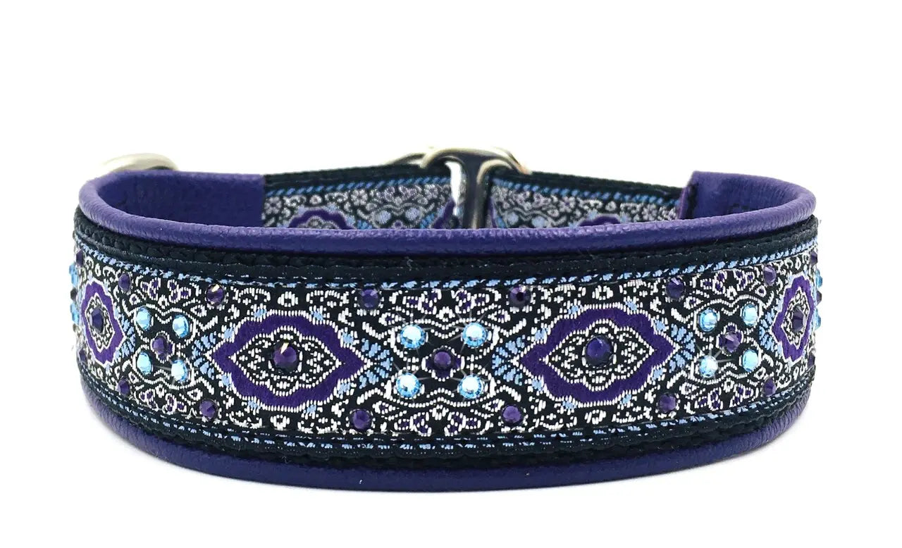 Bulgaria Purple purple and silver ornate European-crystal limited slip collar with aqua and purple crystals by Fuzzywumpets.